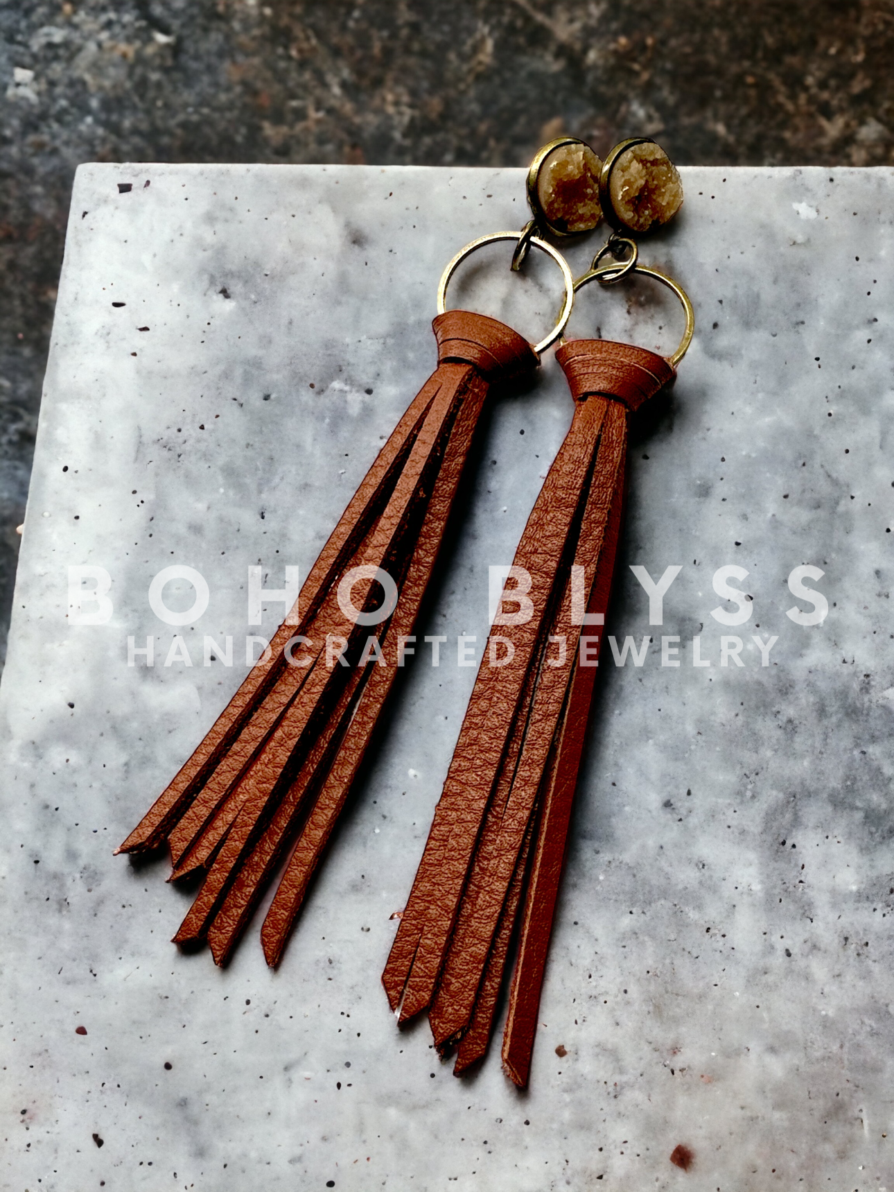 Druzy Post Long Tassels