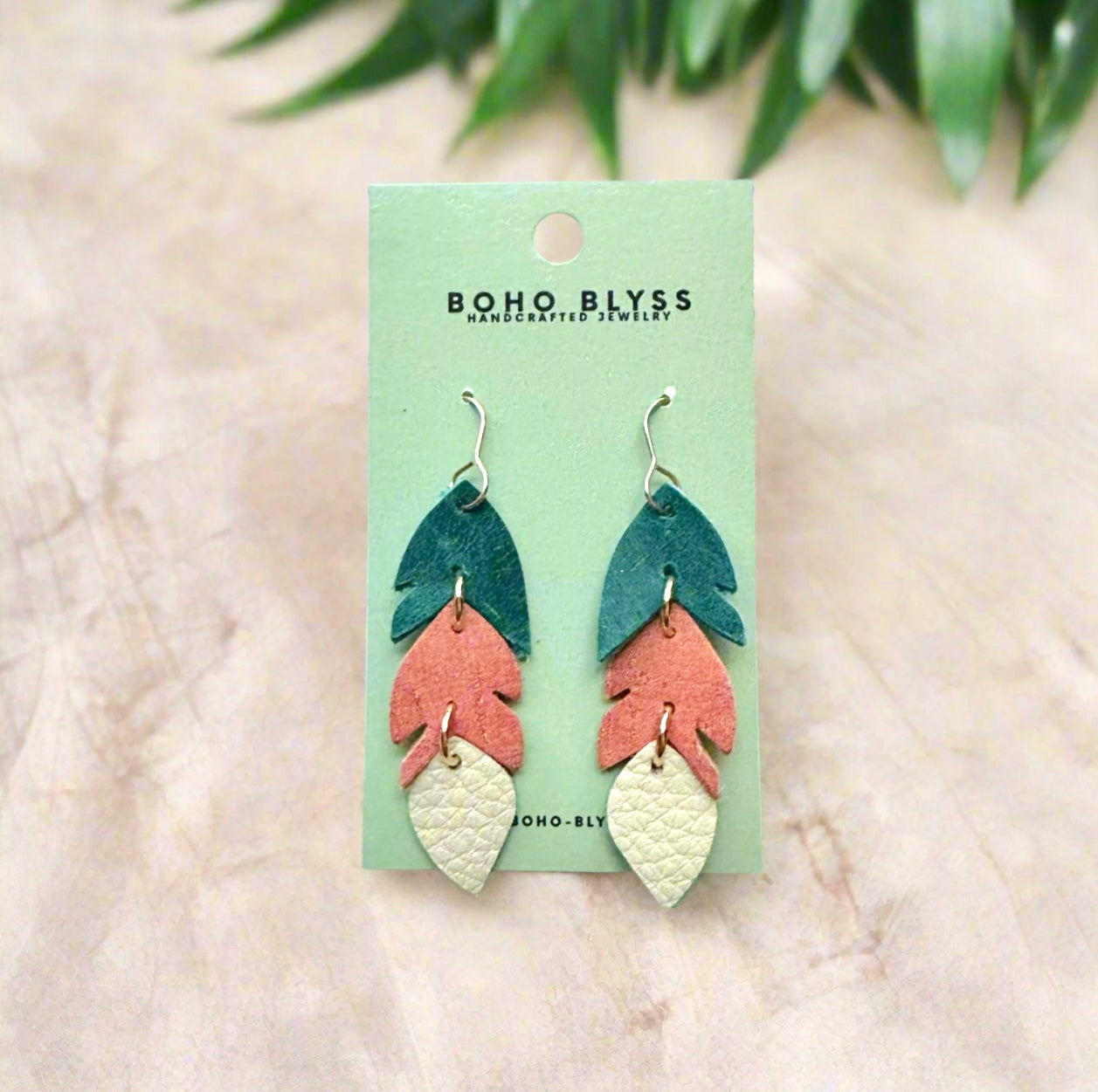 Turquoise, Cream & Coral Split Feathers