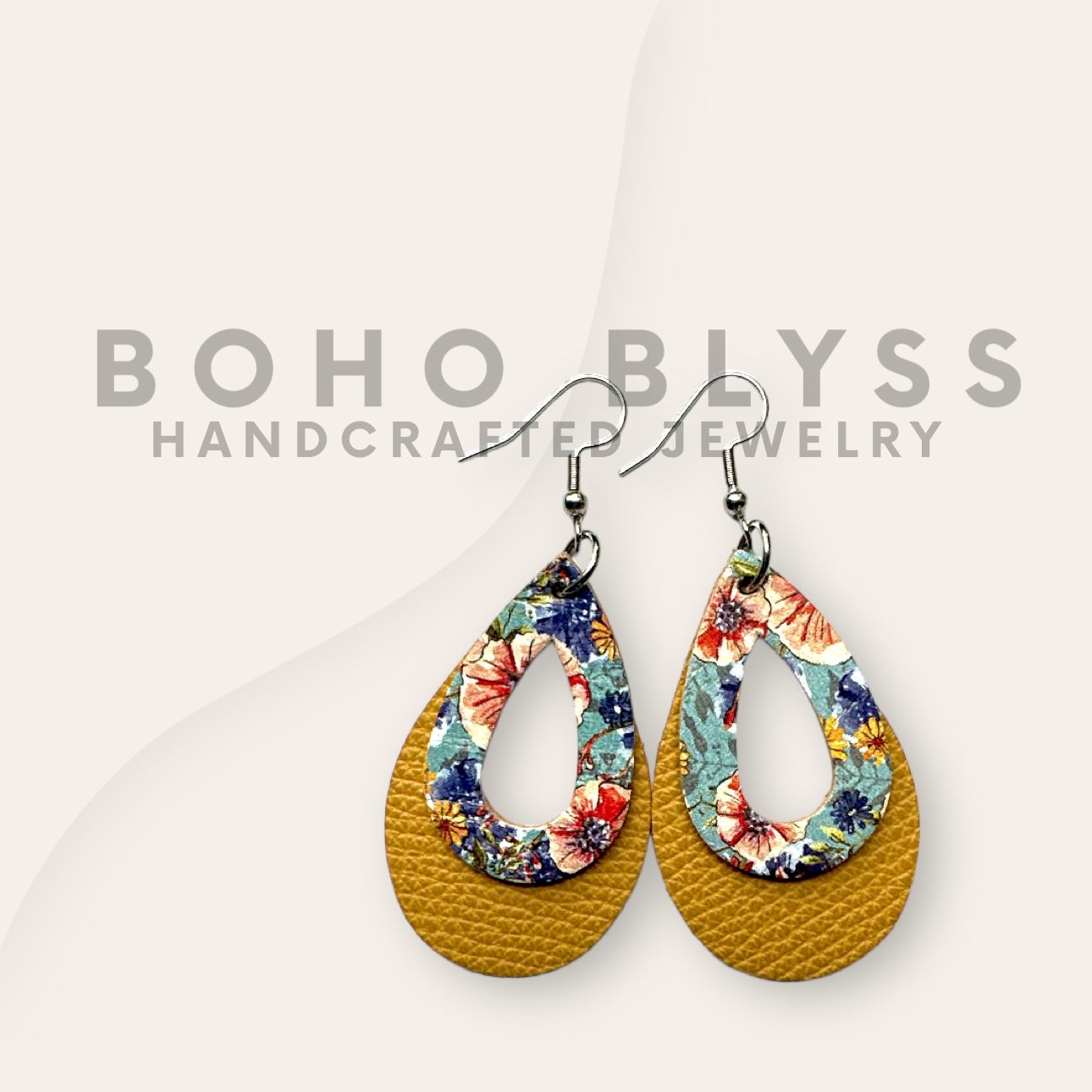 Mustard and Blue Floral Layered Teardrops