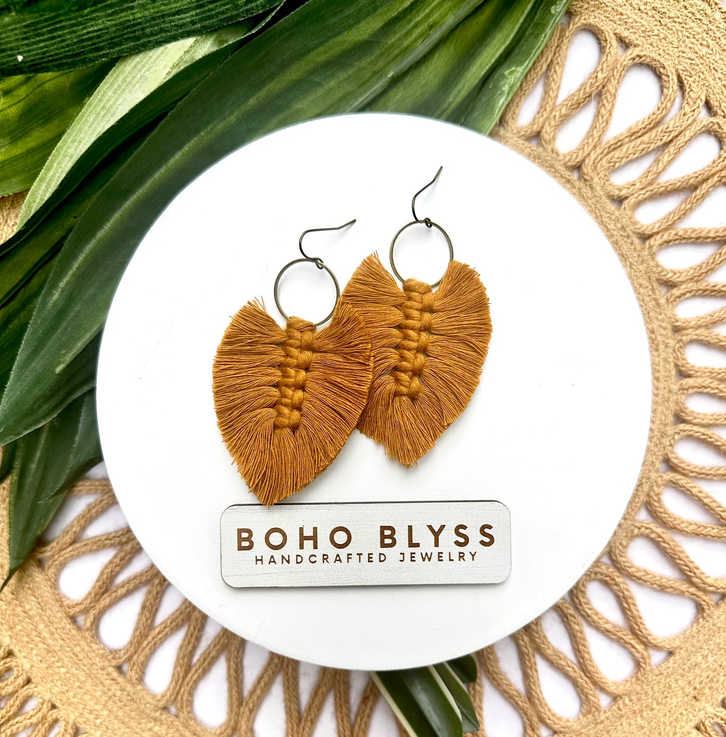 Golden Mustard Macrame Leaves