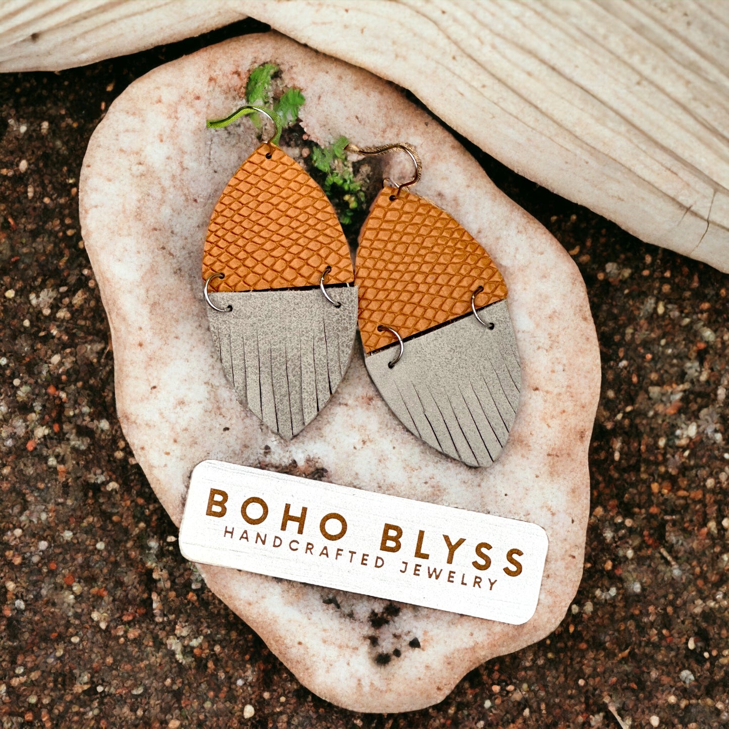 Camel and Gray Fringe Split Leaves