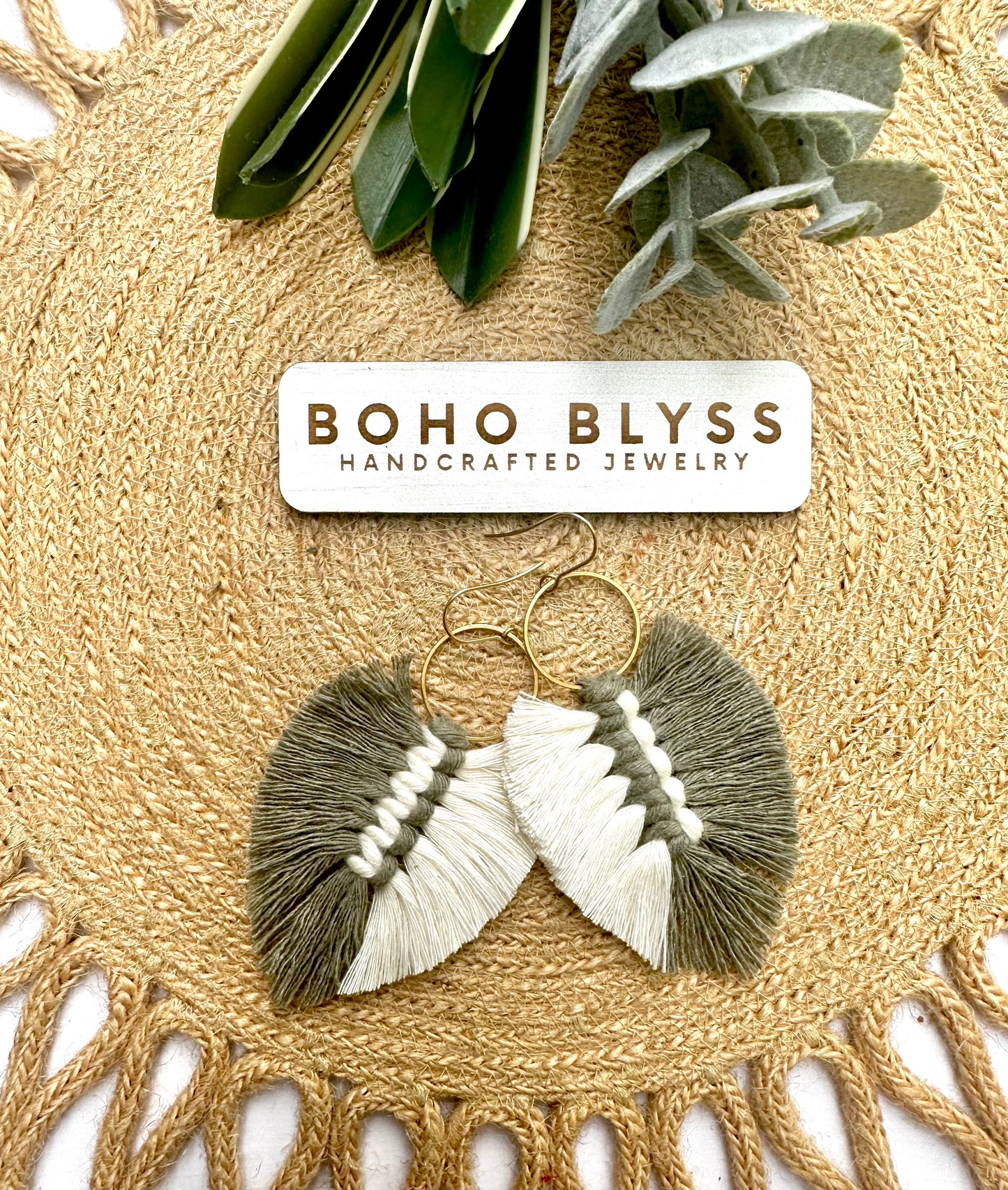 Sage and Cream Macrame Leaves