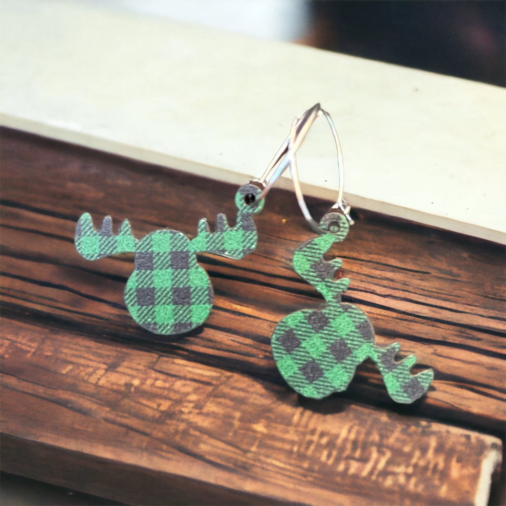 Buffalo Plaid Moose Dangles