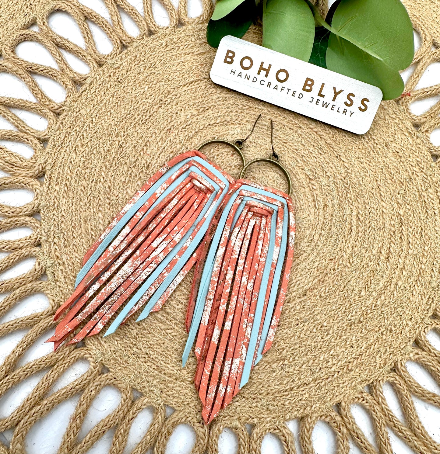 Coral/Gold/Lt. Blue Wrapped Fringe