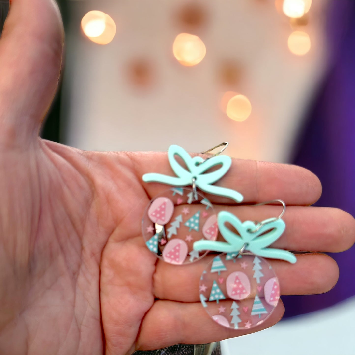 Pink & Teal Clear Ornaments
