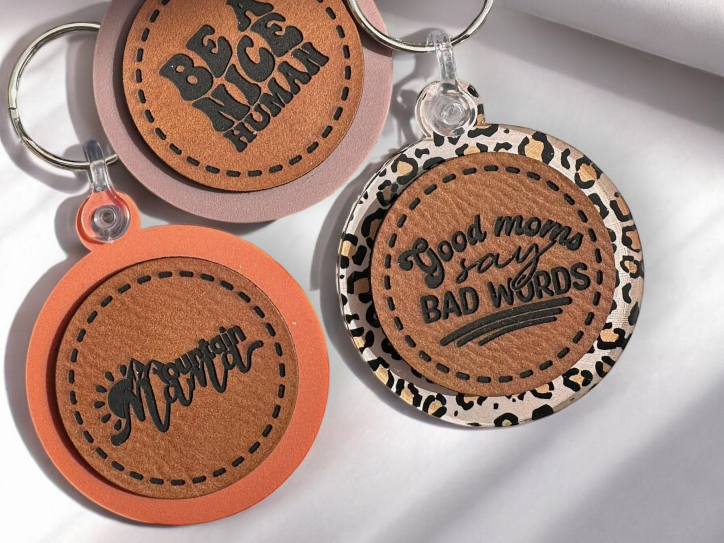Acrylic & Leather Patch Keychains