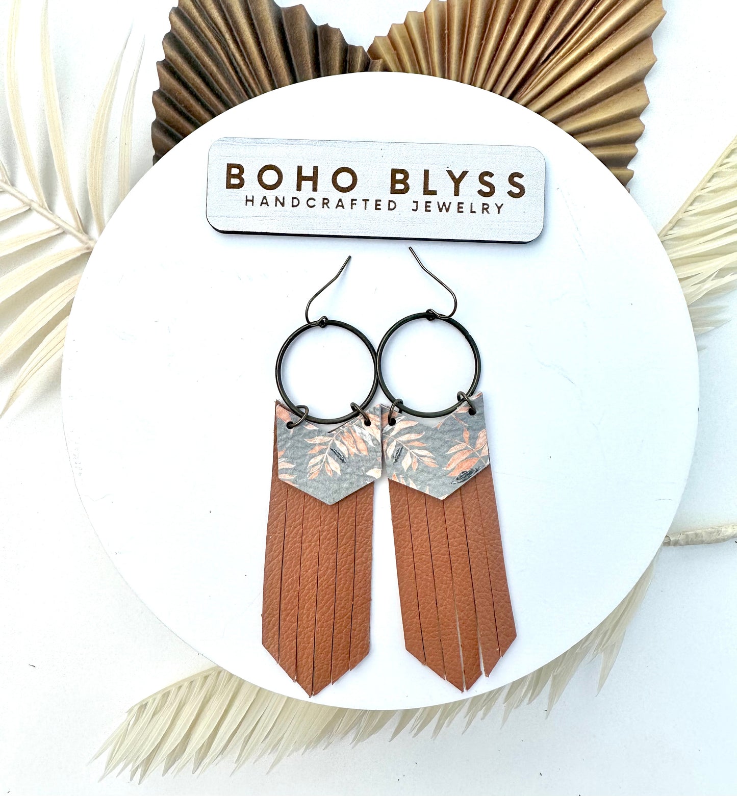 Dusty blue and camel fringe