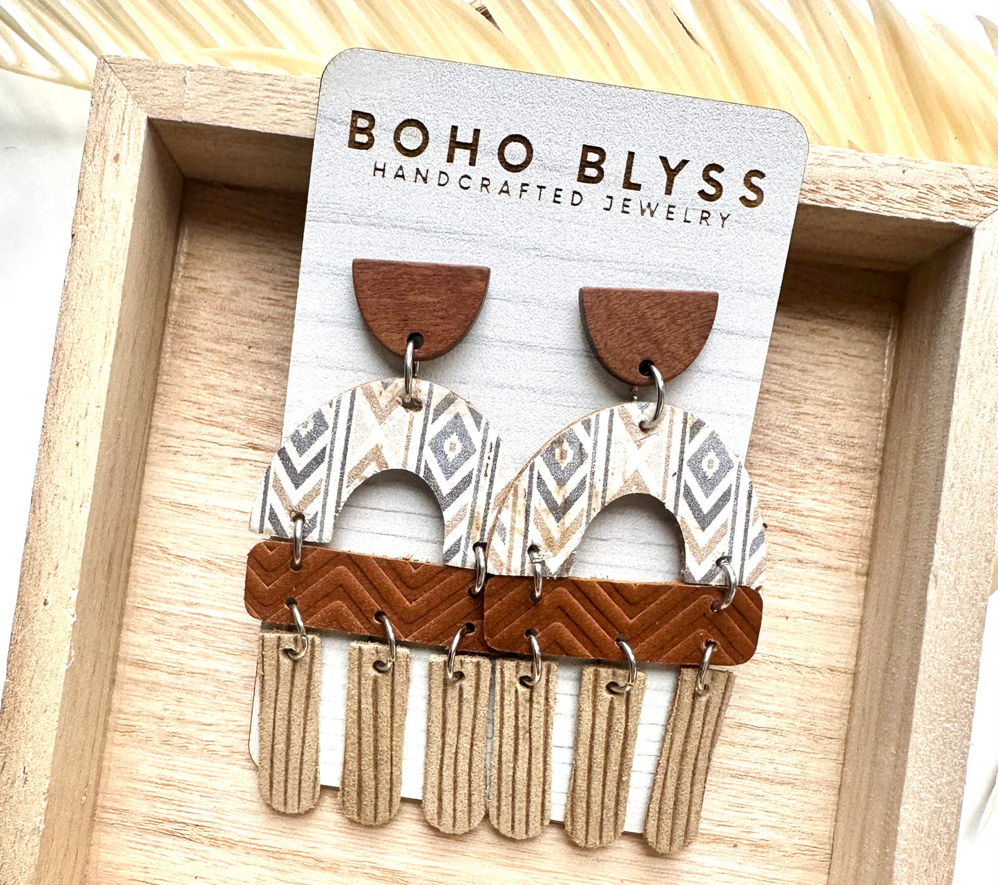 Blue/tan boutique dangles