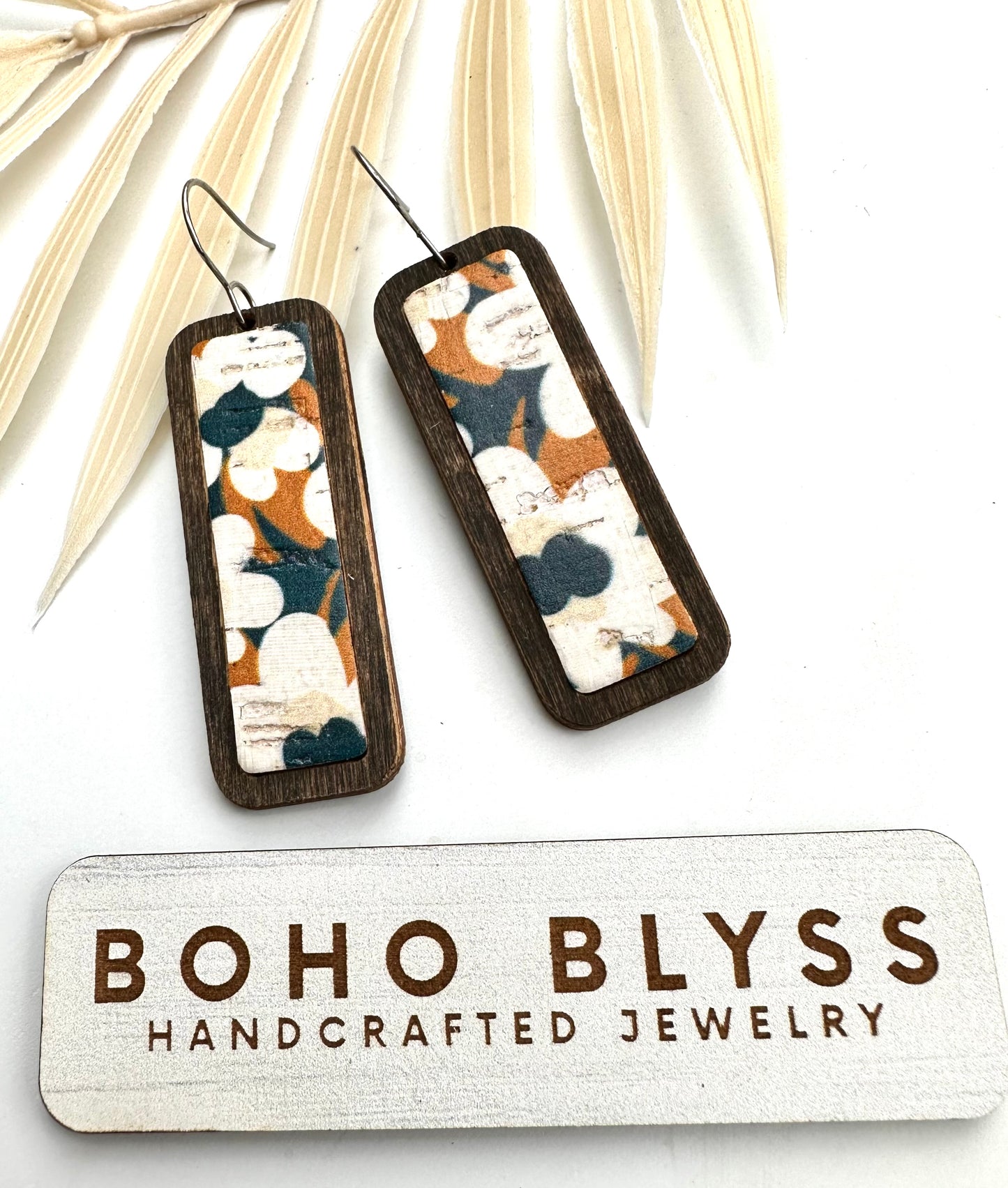 Navy and mustard leather and wood bars