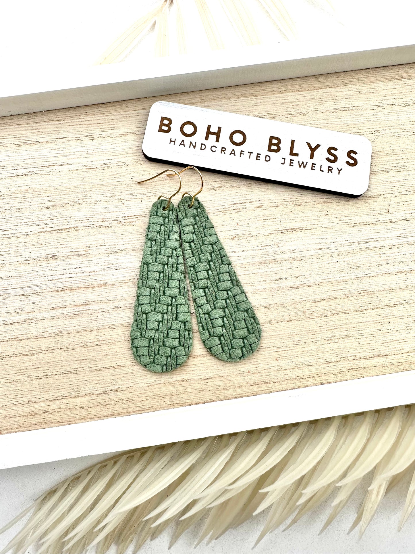 Green braid elongated teardrops