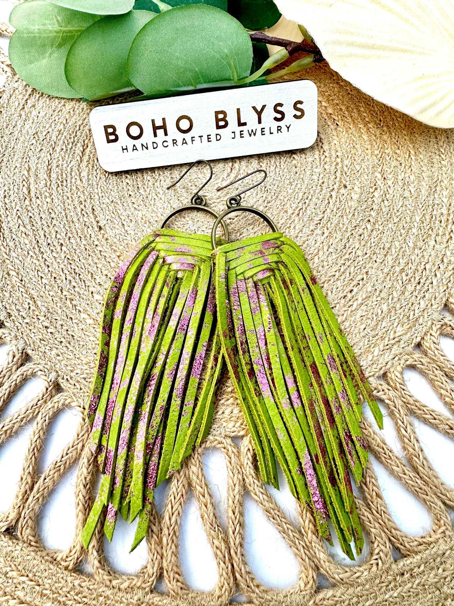 Spring Green and Fuschia Wrapped Hoop Fringe