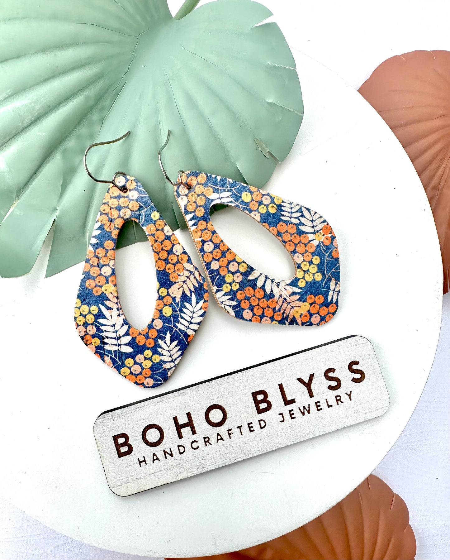 Blue and orange floral abstract drops