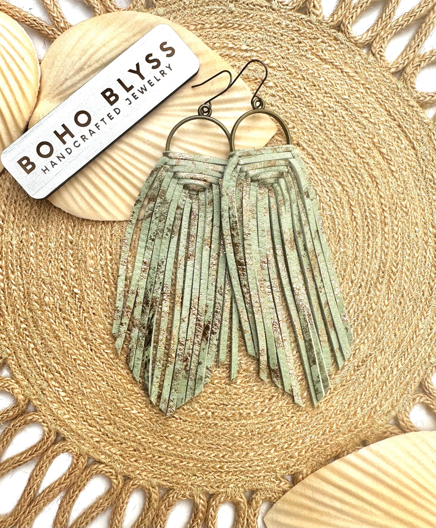 Sage and gold wrapped fringe