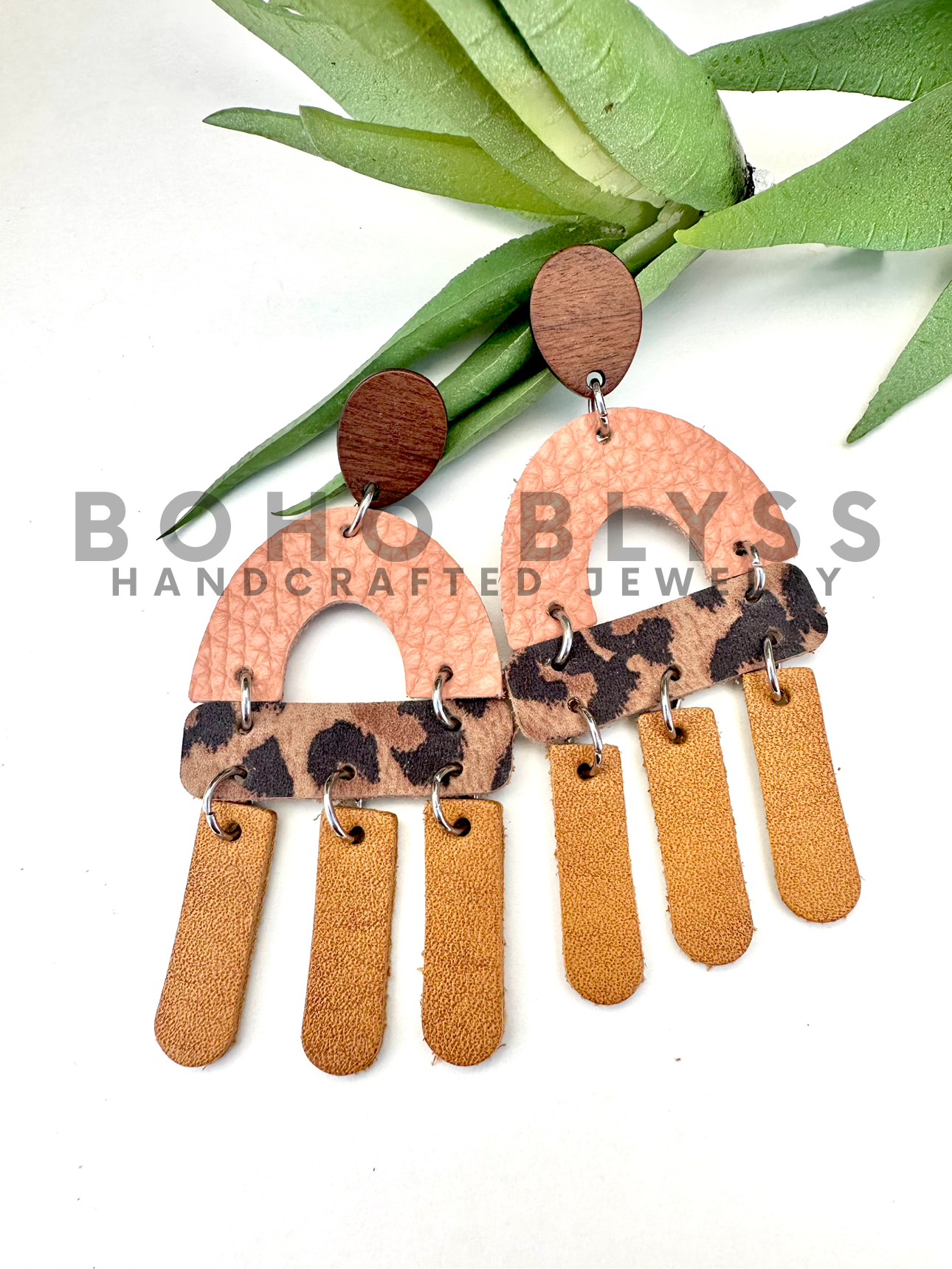 Peachy leopard boutique dangles