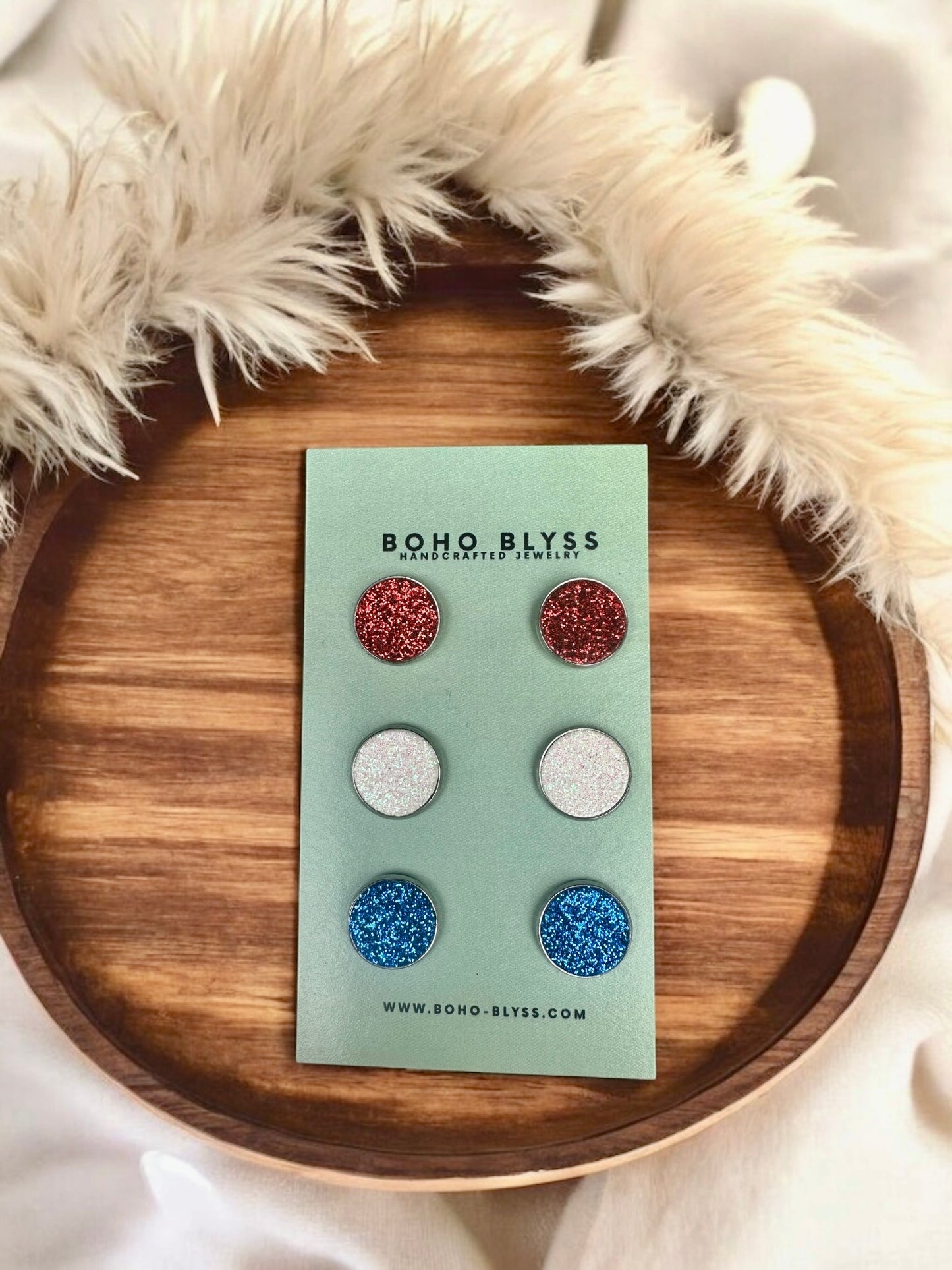 Red White & Blue Glitter Stud Trio