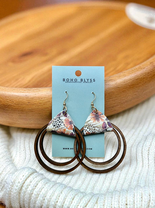 Autumn Floral & Wood Hoops