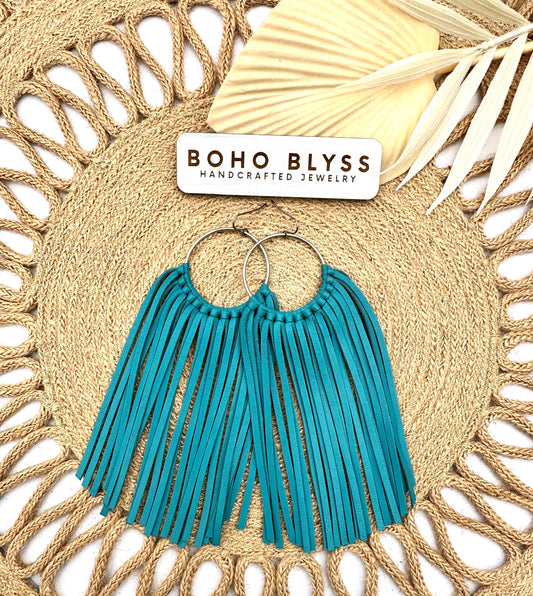 Turquoise Fringe Hoops