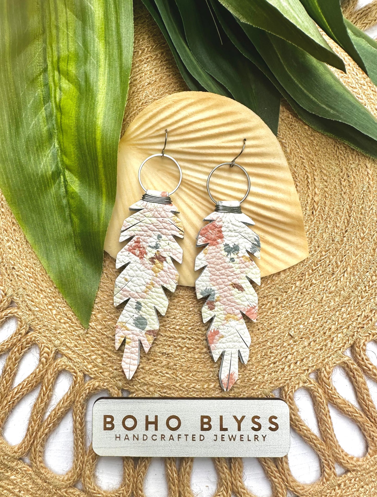 Wrapped Leather Feathers- Boho Floral