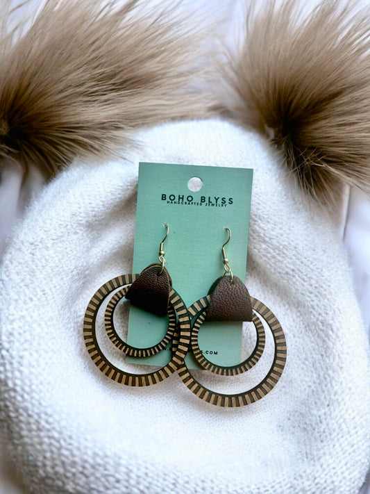Wood & Leather Striped Hoops