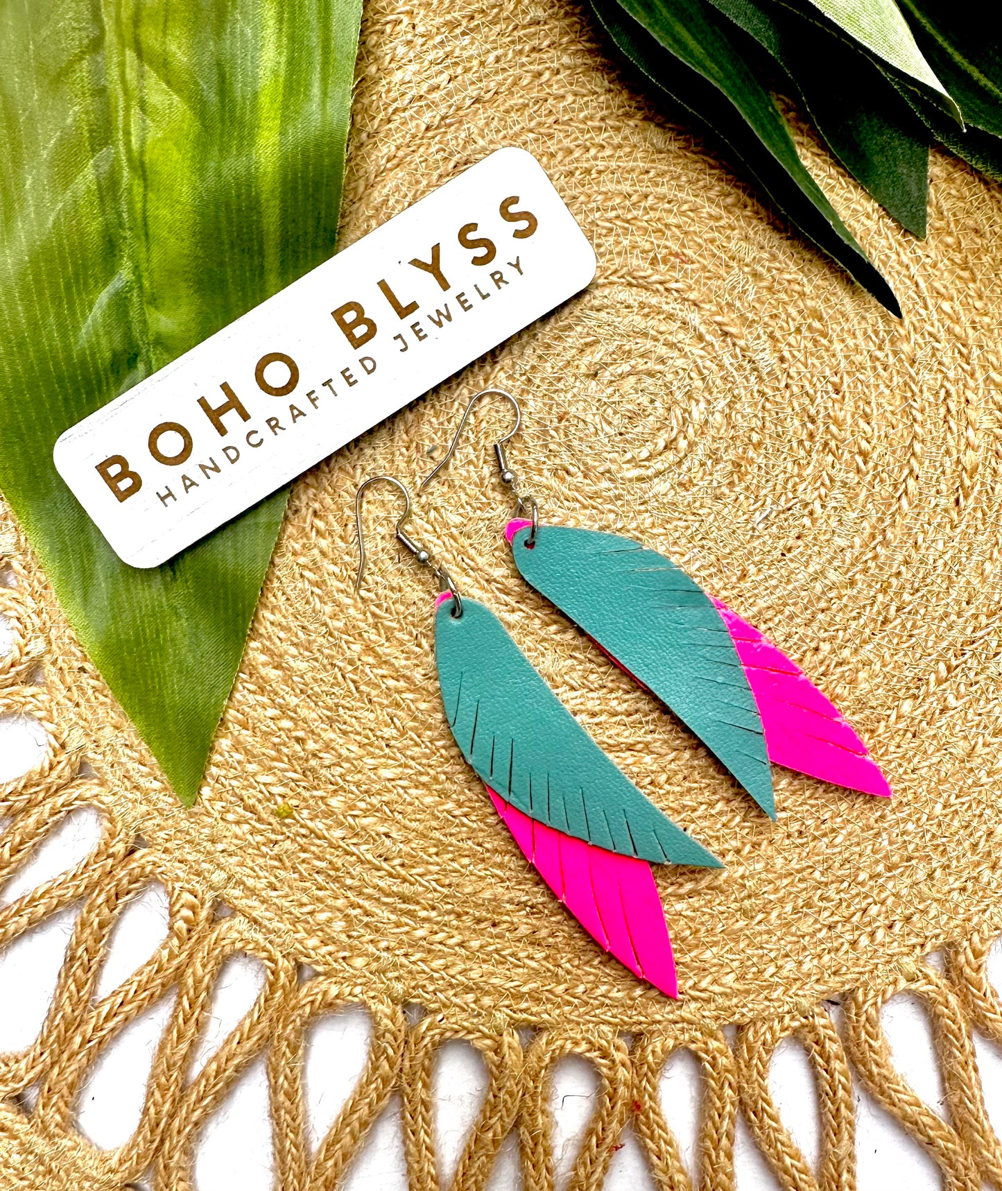 Neon Pink and Turquoise Feather Duo