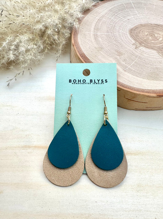 Turquoise & Camel Double Teardrop