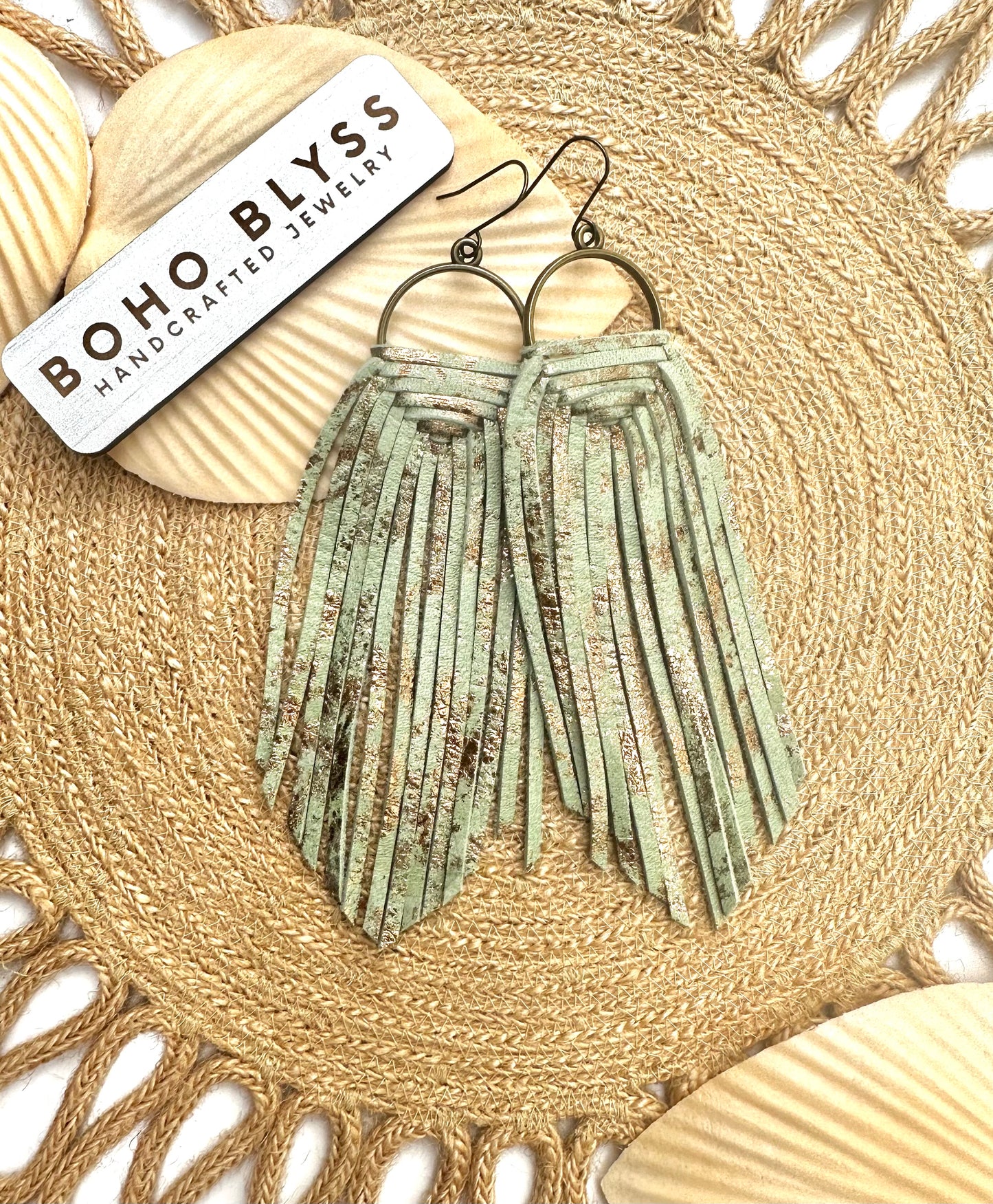 Sage and gold wrapped fringe